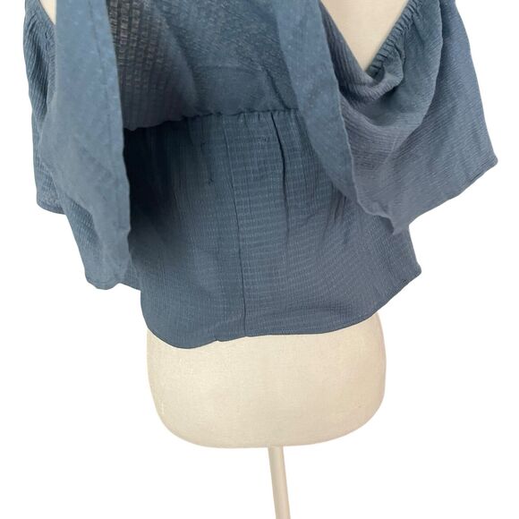Reformation Womens Small Crop Top Blue Off the Shoulder Flounce Blouse Solid - Picture 8 of 8